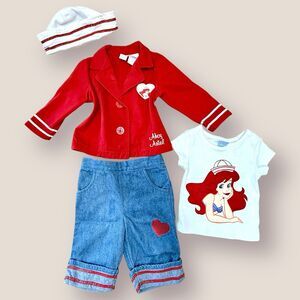 Vintage Disney Ariel Outfit Size 18M Costume Red Jacket Pants Sailor Hat Jeans